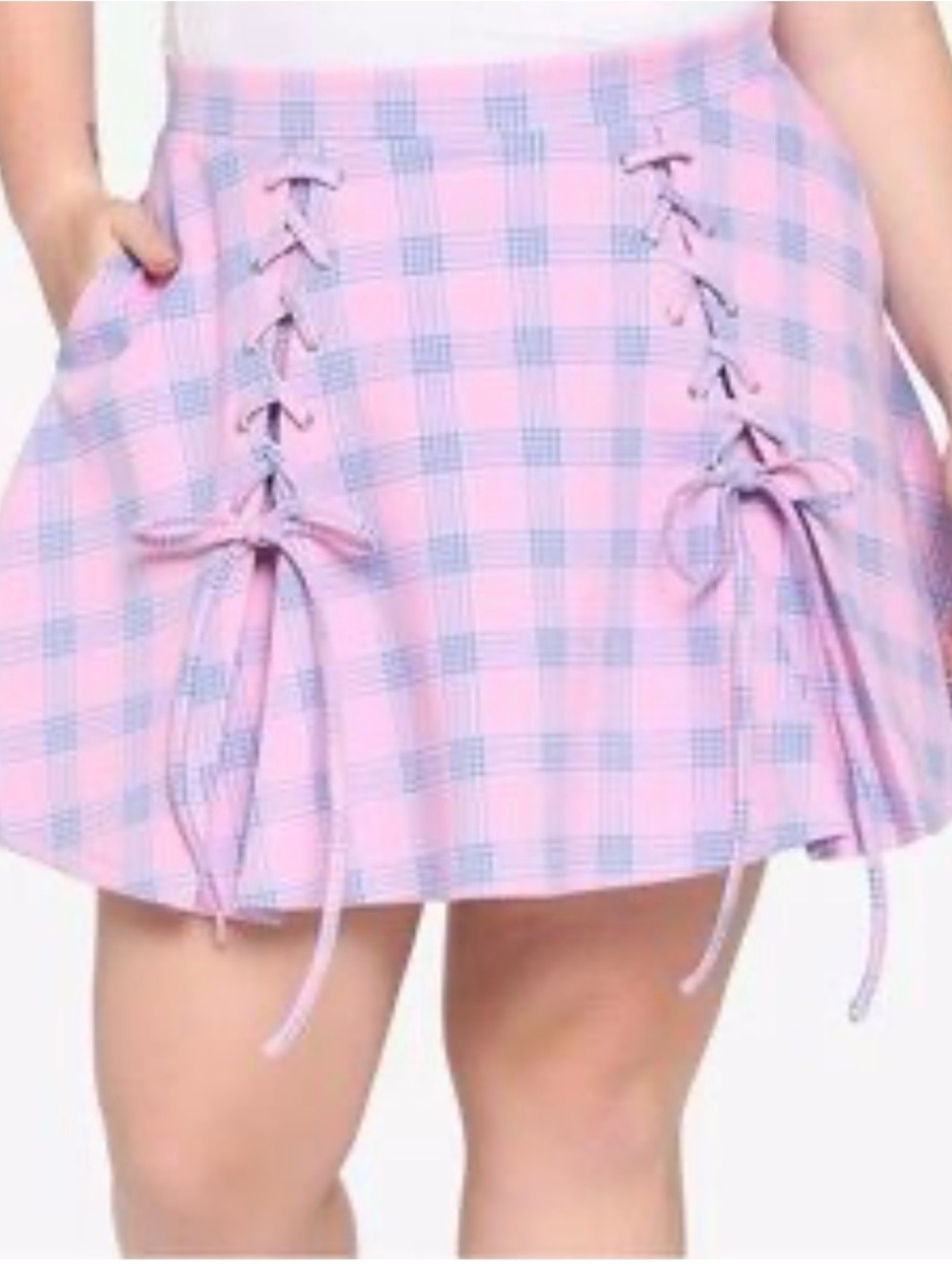 Pink Plaid Lace-Up A-Line Skirt